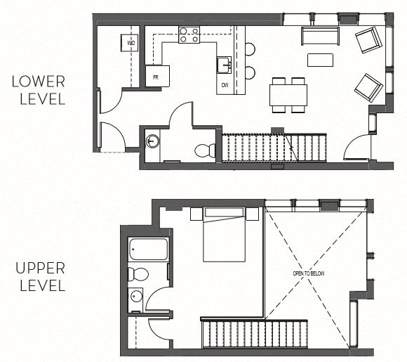 Floor plan for 1 bed, 2 baths, 880 sqft